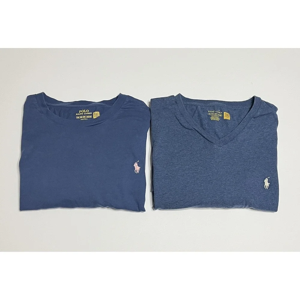 Polo Ralph Lauren Bundle 2-Pack Classic Fit Cotton V Neck Tee 2XL/2XB Blue/Navy